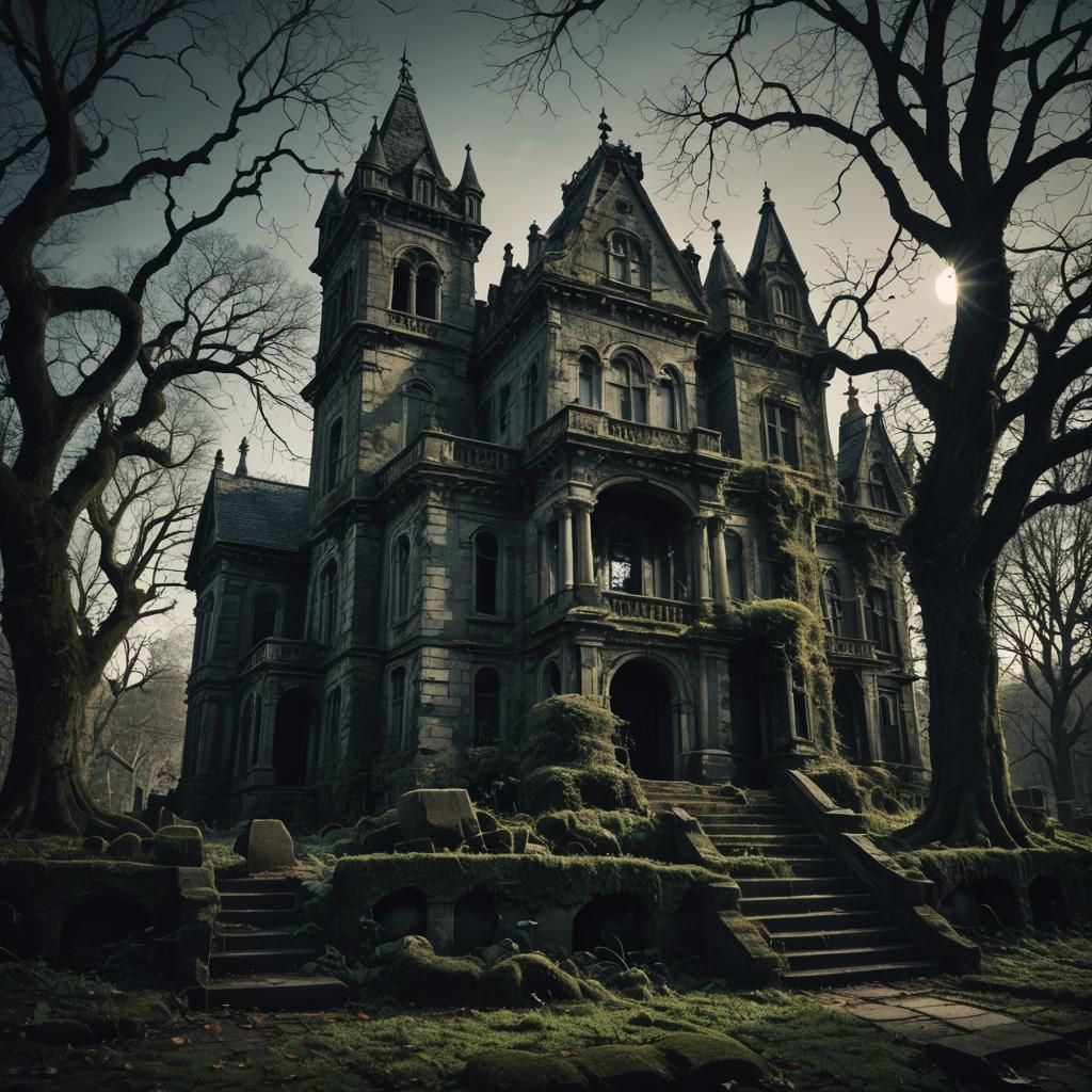 Mysterious Mansion in Graveyard: Dark Academia Architecture