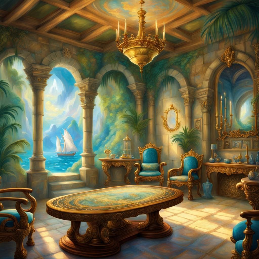 Tropical Prince's Throne Room in Ethereal Fantasy Style