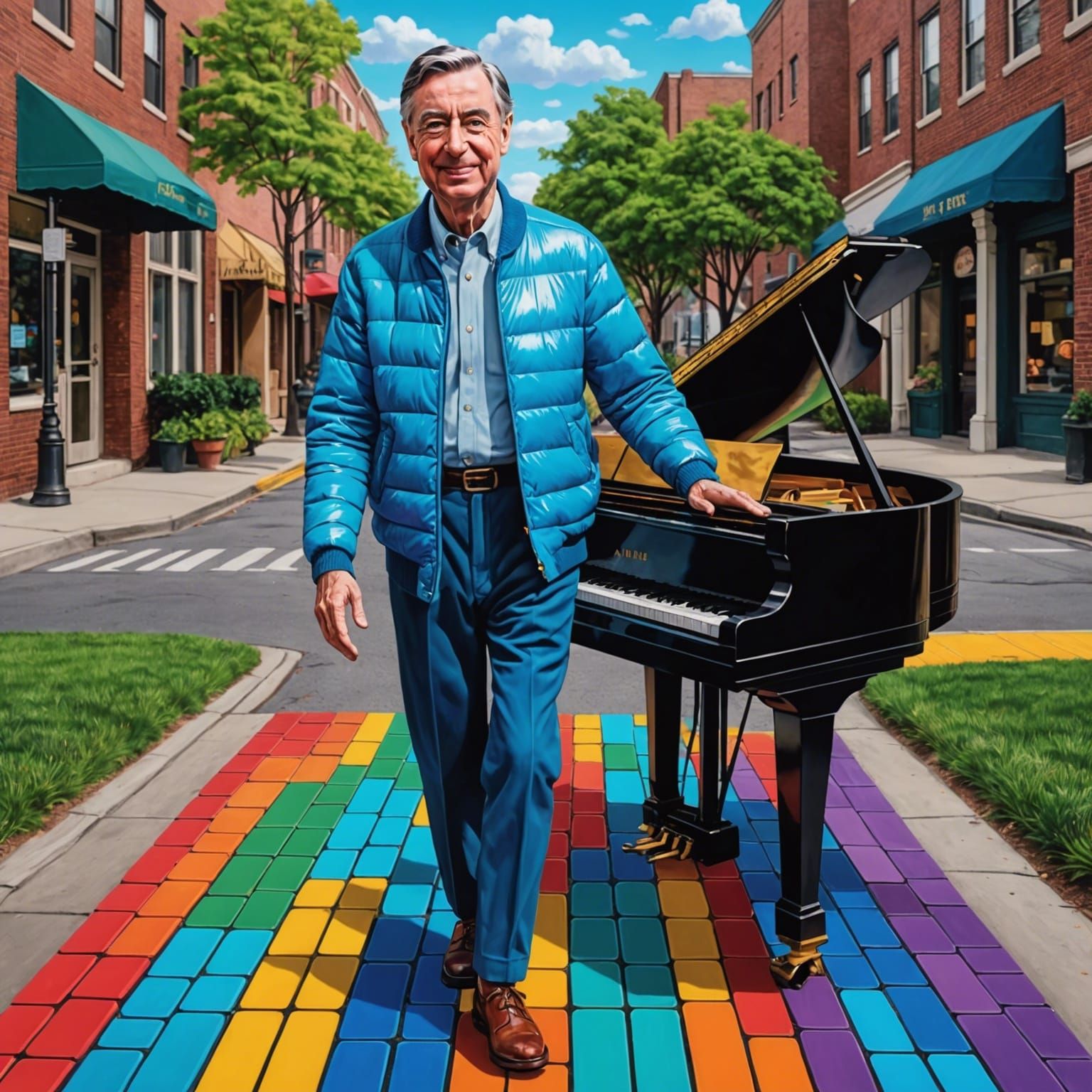Fred Rogers Walks Piano Key Sidewalk