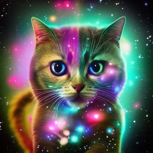 Chibi Neon Cat in Astral Cosmic Style