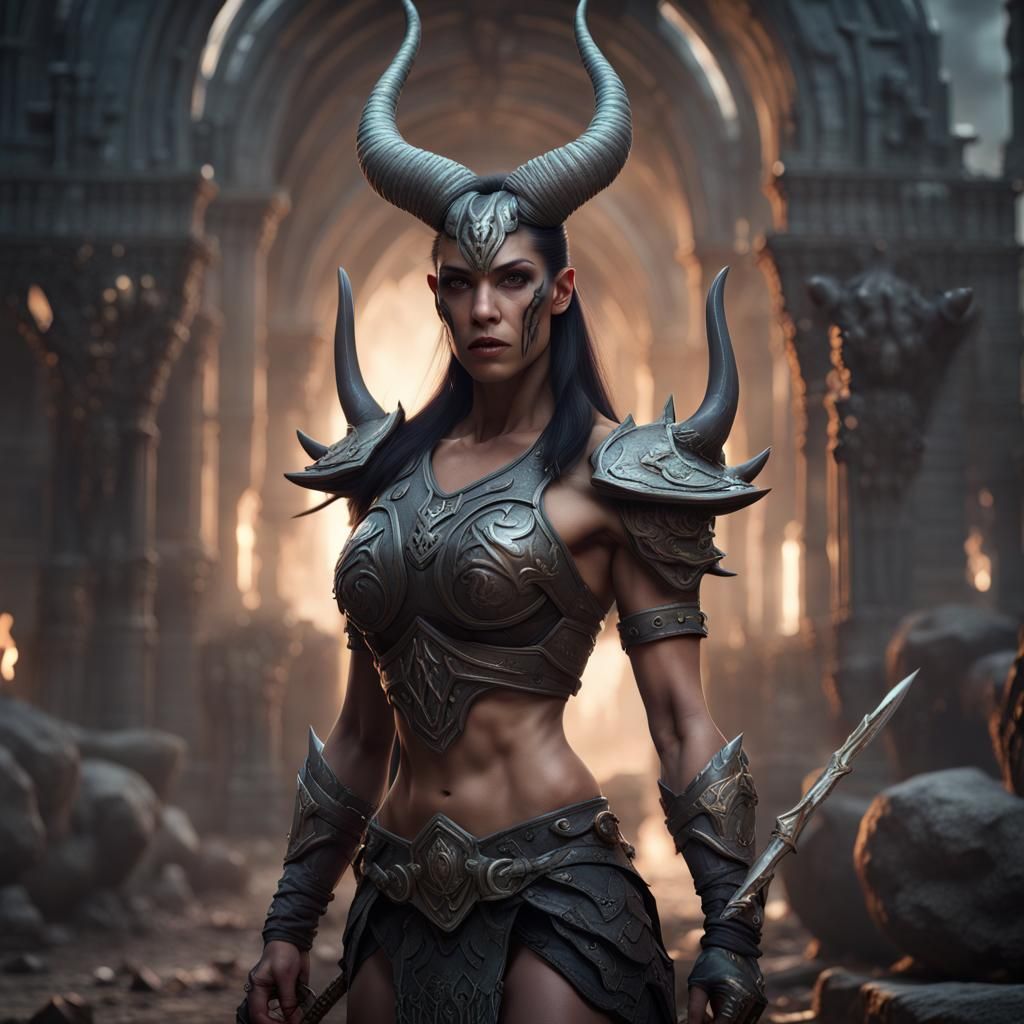 Muscular Horned Warrior in Detailed Fantasy Art