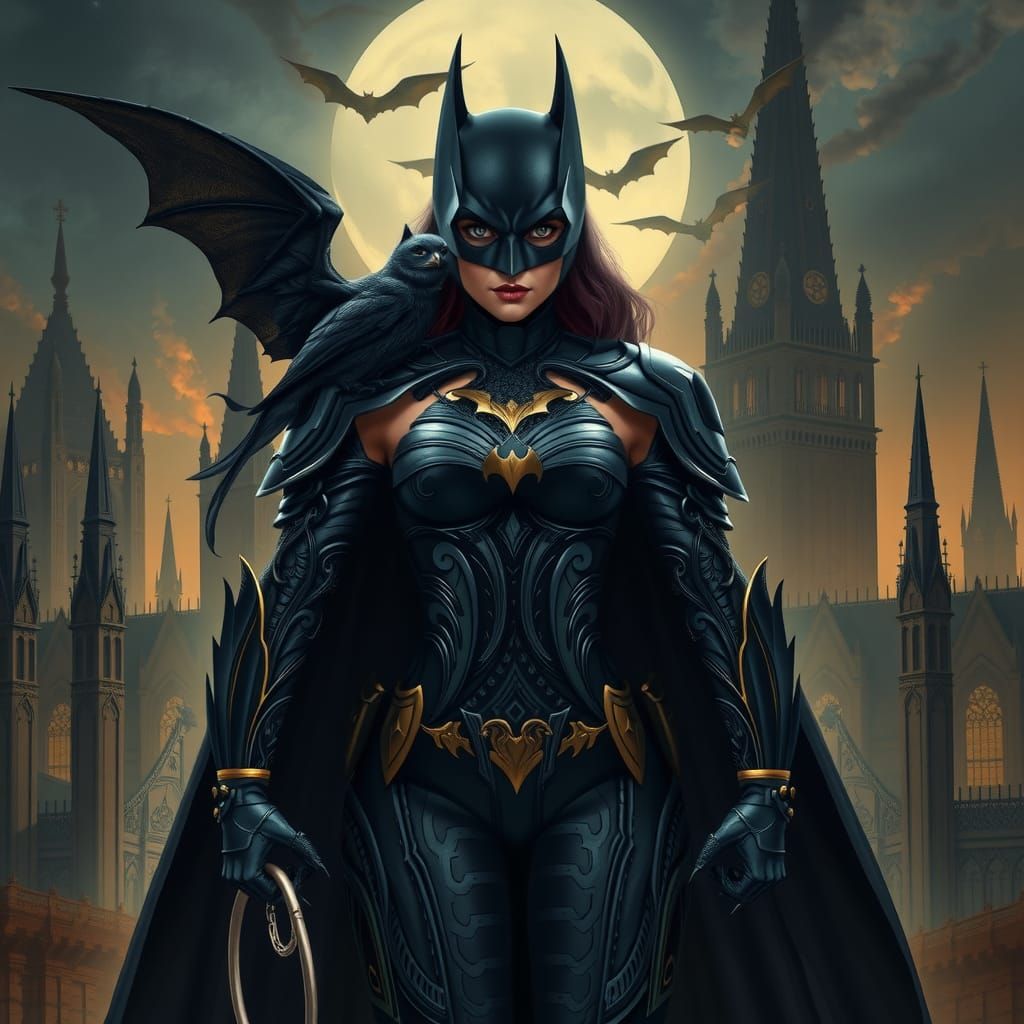 Armored Batwoman in Gothic Art Nouveau Style