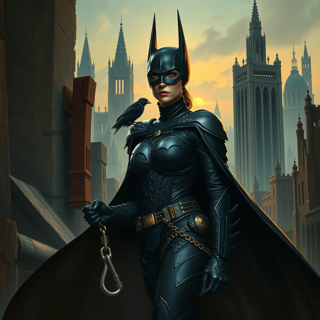 Art Nouveau Batwoman in Gothic Metropolis
