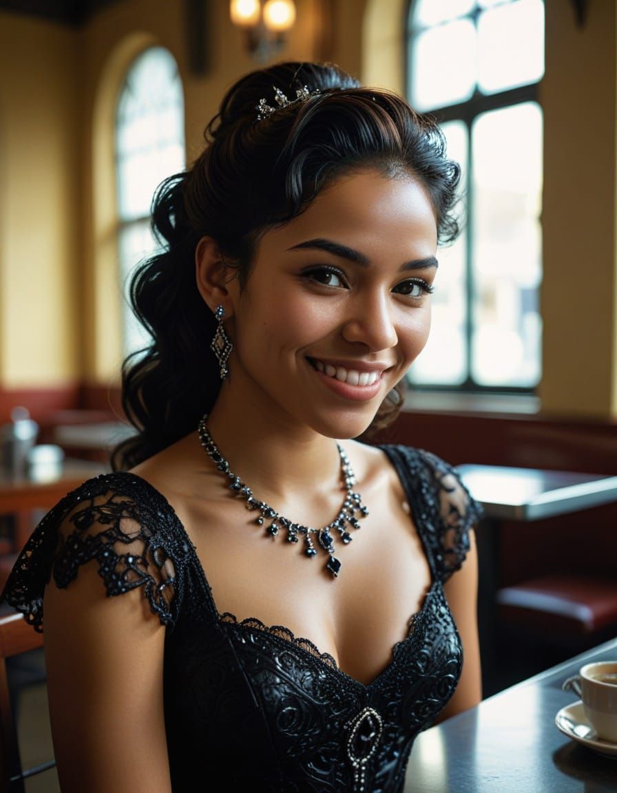 Hyperrealistic Portrait of Smiling Dominican Woman