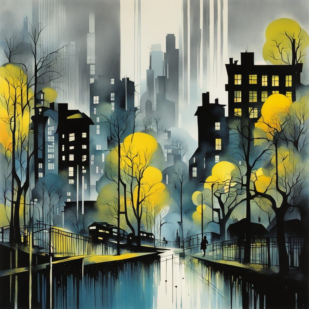 Eyvind Earle:  Rain in the City