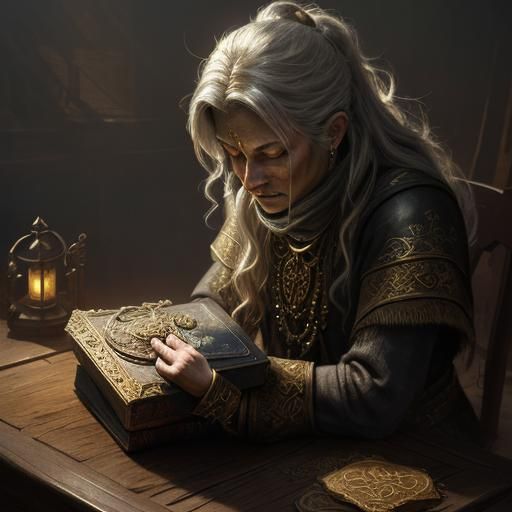 Mystical Glowing Box on Ancient Book, Oil Painting