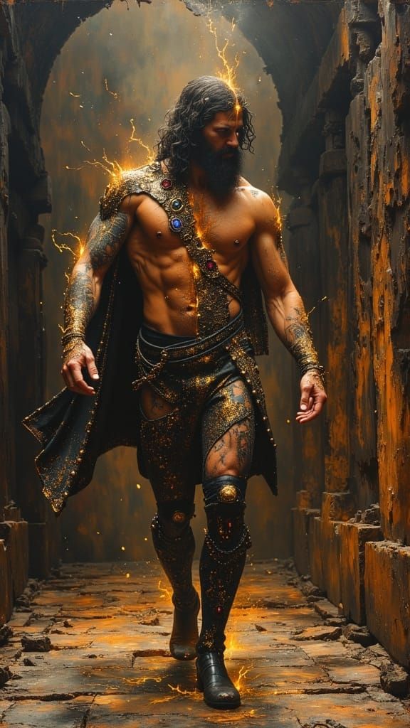 Majestic Bearded Greek God in Ornate Latex and Lace