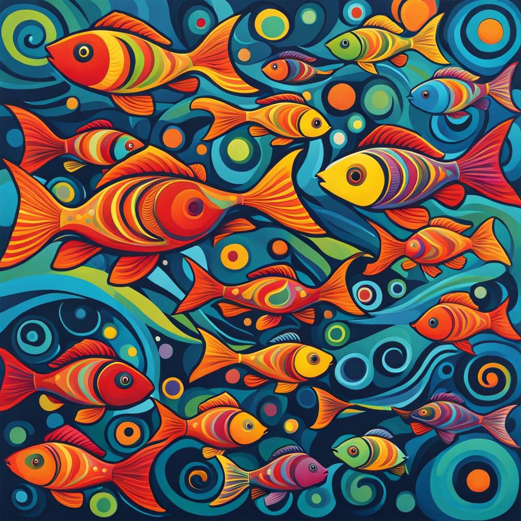 Psychedelic Fish Swimming: Abstract Art in Vivid Colors