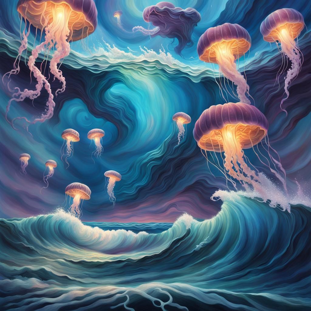 Distorted Sea with Underwater Vortex as Digital Art