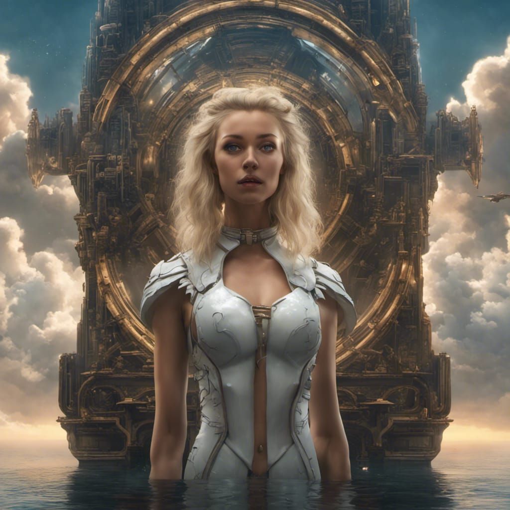 Fantasy Woman on Floating City: Hyperdetailed Concept Art