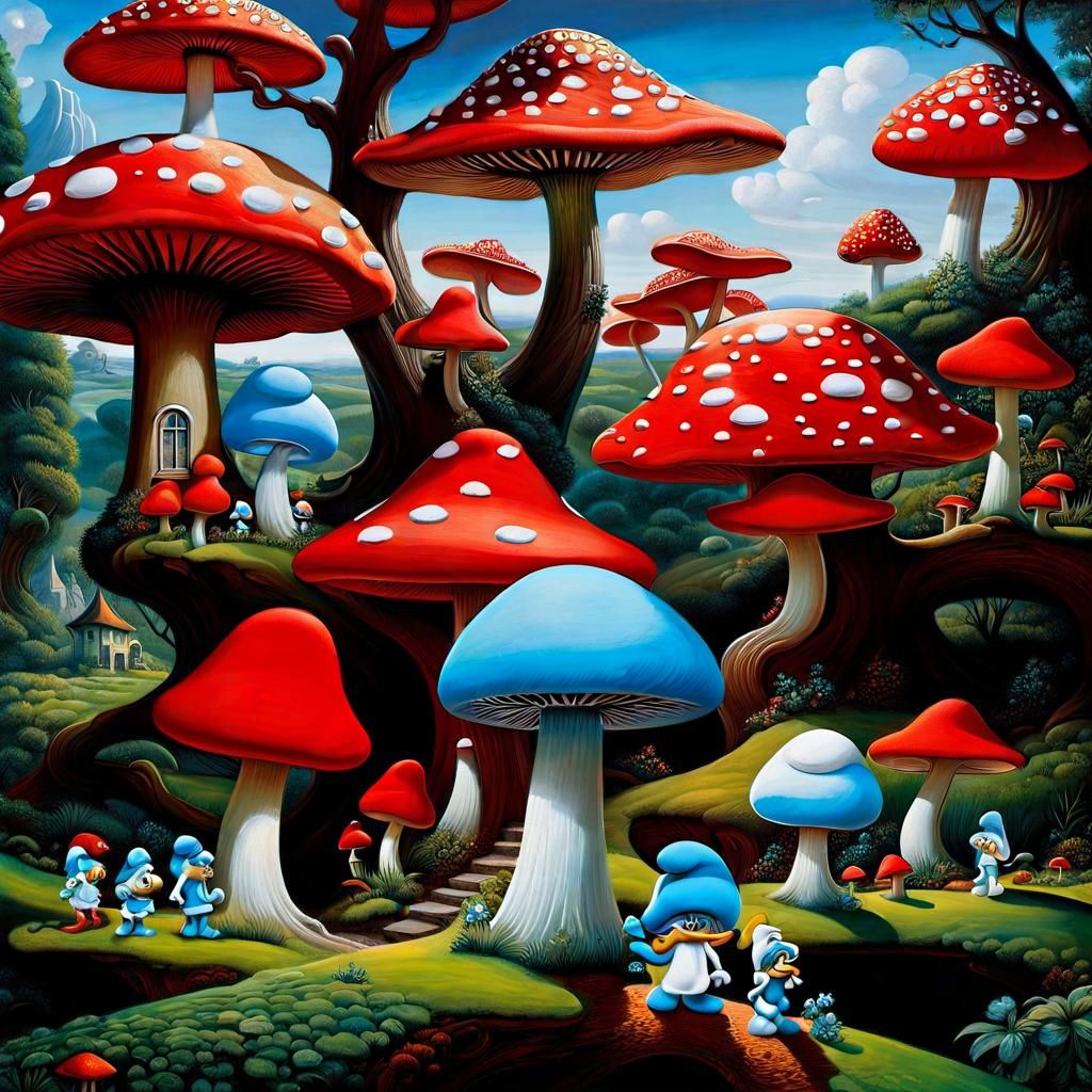 Surreal Smurfs House in a Melting Toadstool Tree