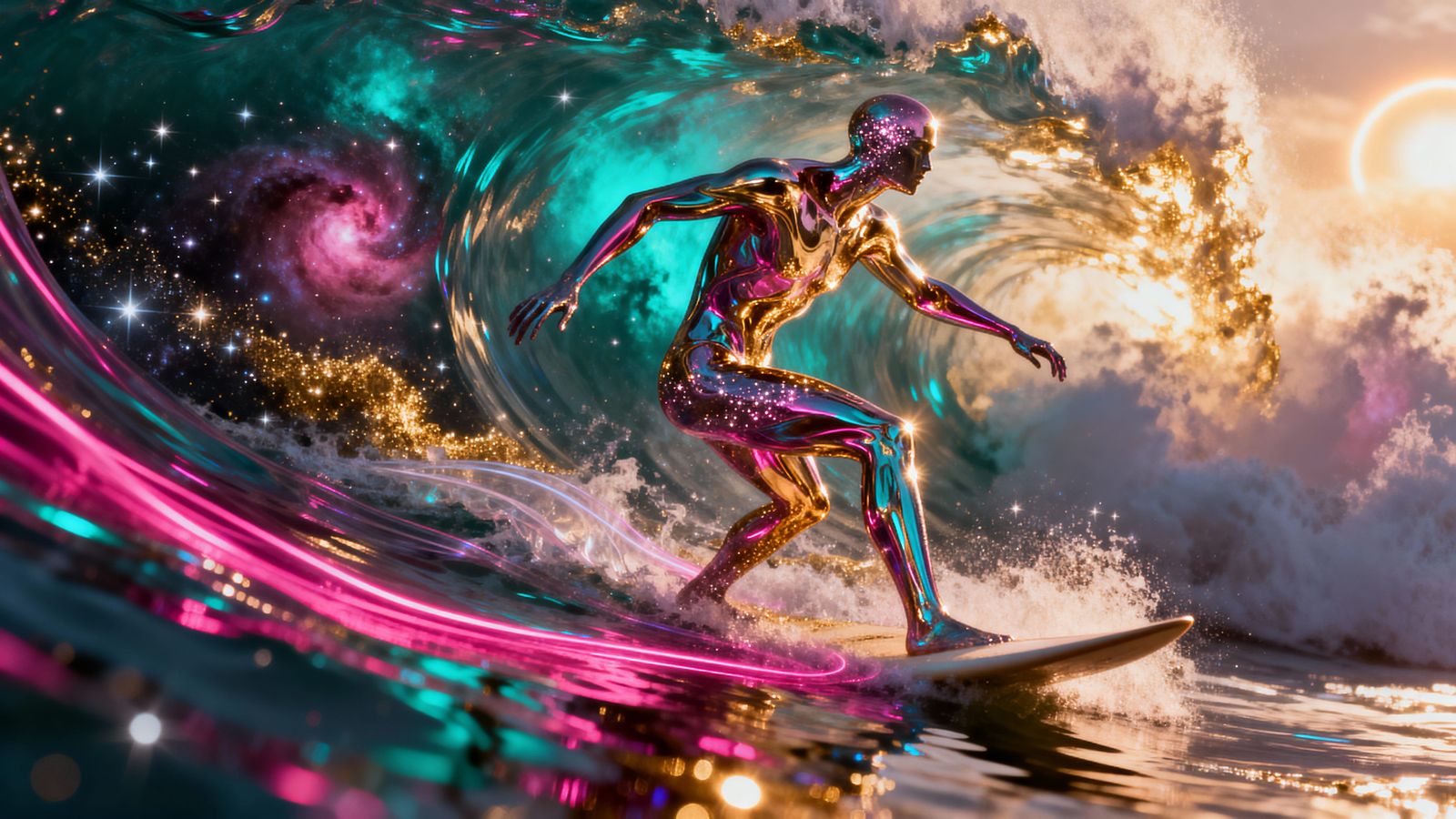 Surfing Cosmic Seas: Abstract Form in Liquid Neon