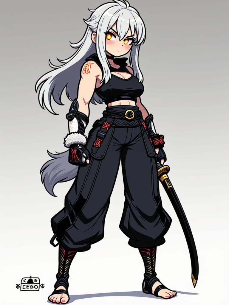 Katarina in Semi-Cartoony Anime Style with Katana