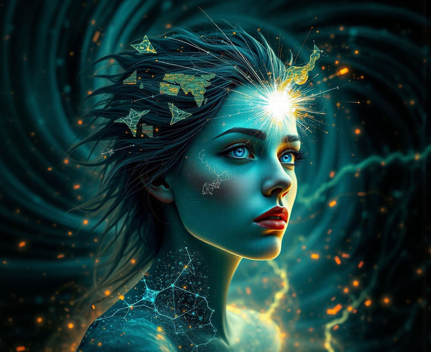 Bioluminescent Woman Portrait in Cyberpunk Style