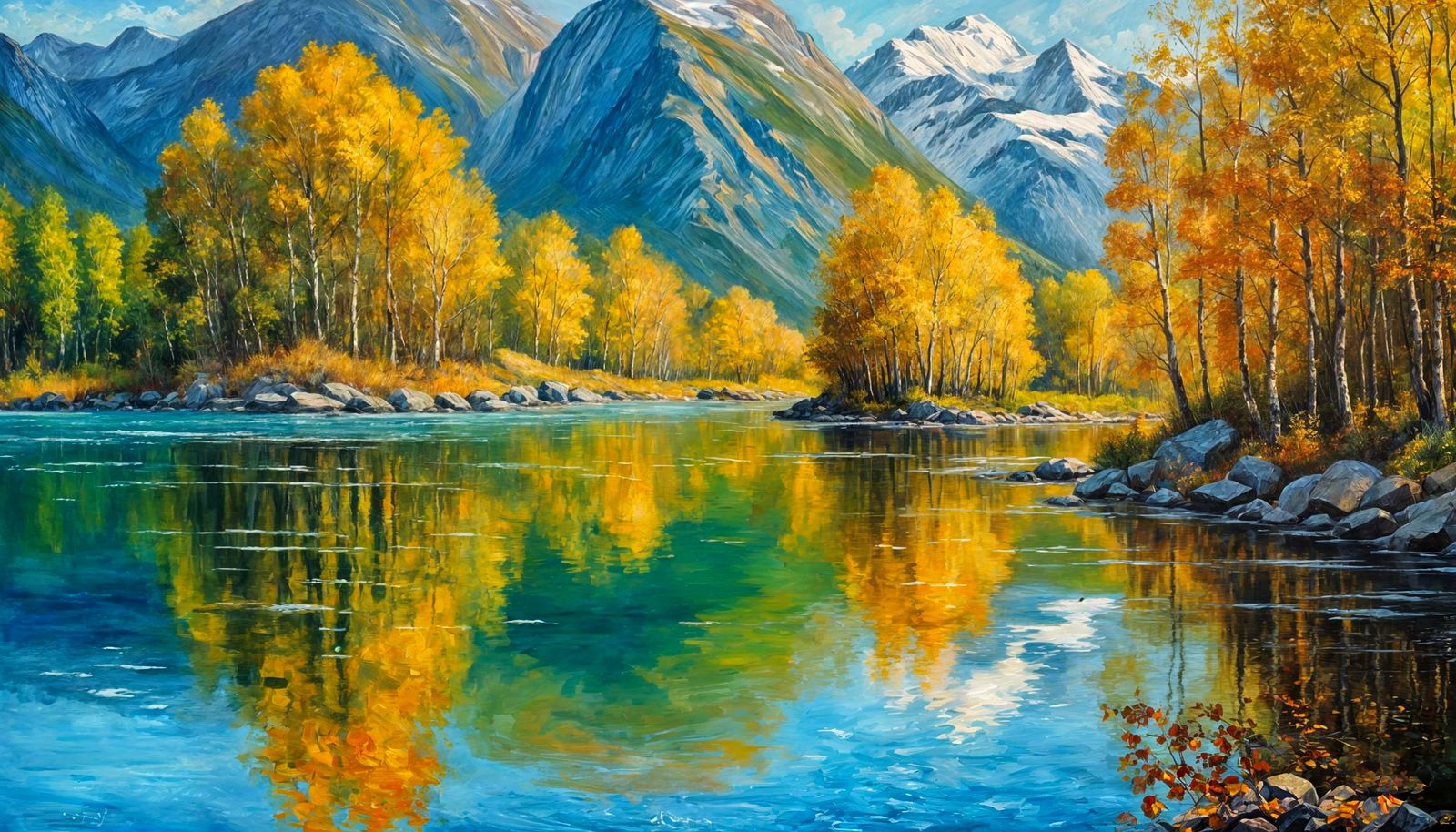Loen Norway: Impressionistic Oil Painting of Tranquil Lake