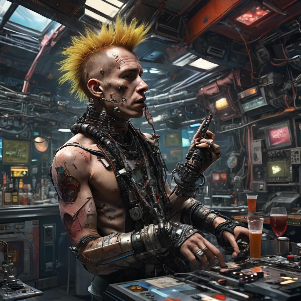 Cyborg Punk Rocker Performs in Space: Hyperrealistic Art