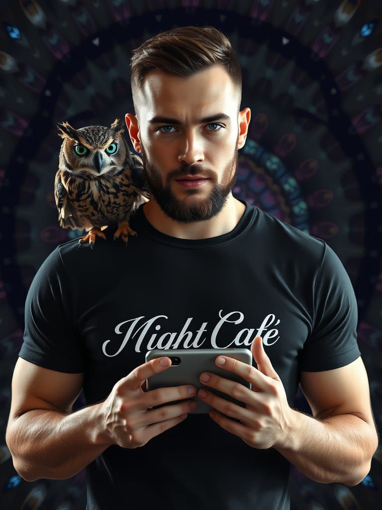 Rugged Man with Majestic Owl Companion