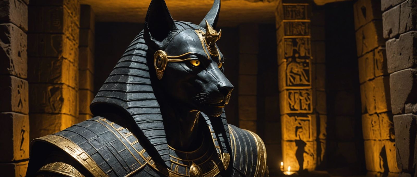 Defensive Anubis in Gold Armor, Cinematic Lighting