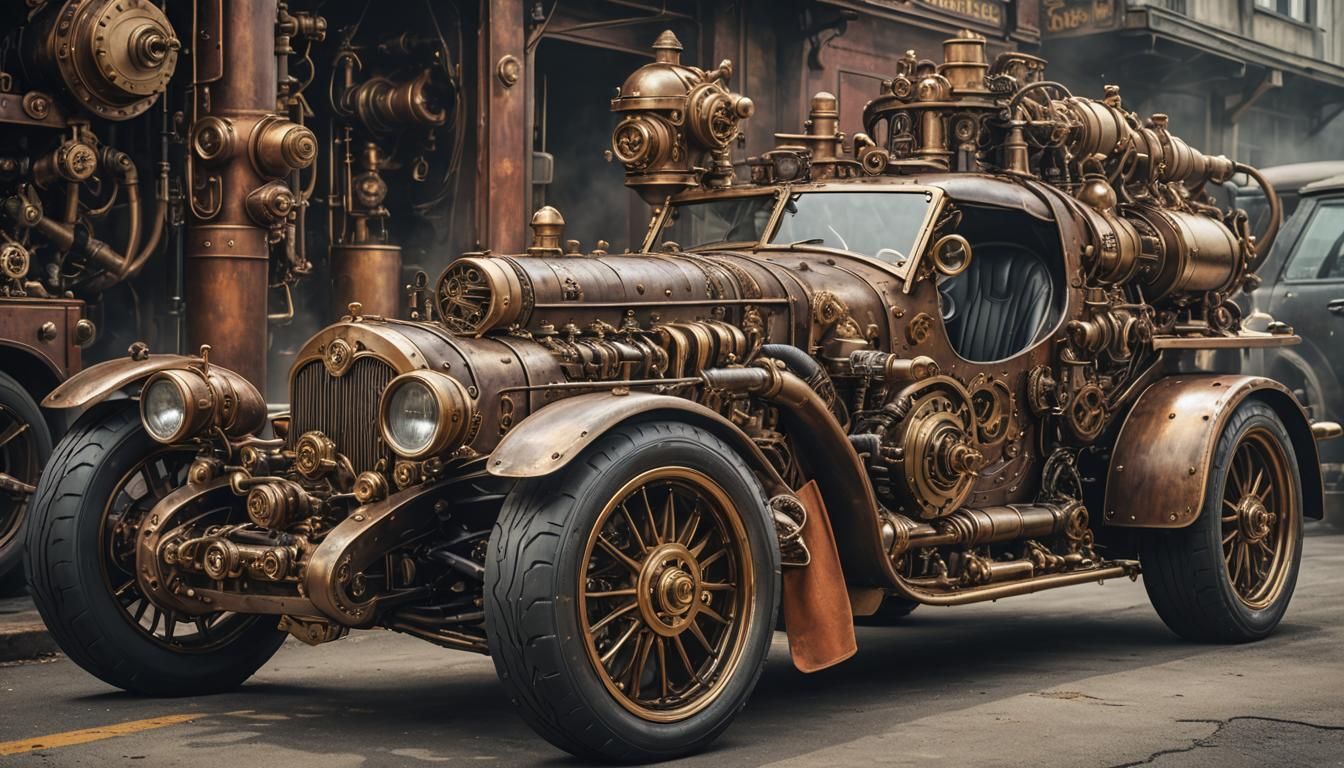Steampunk Sportscar with Brass and Rivets