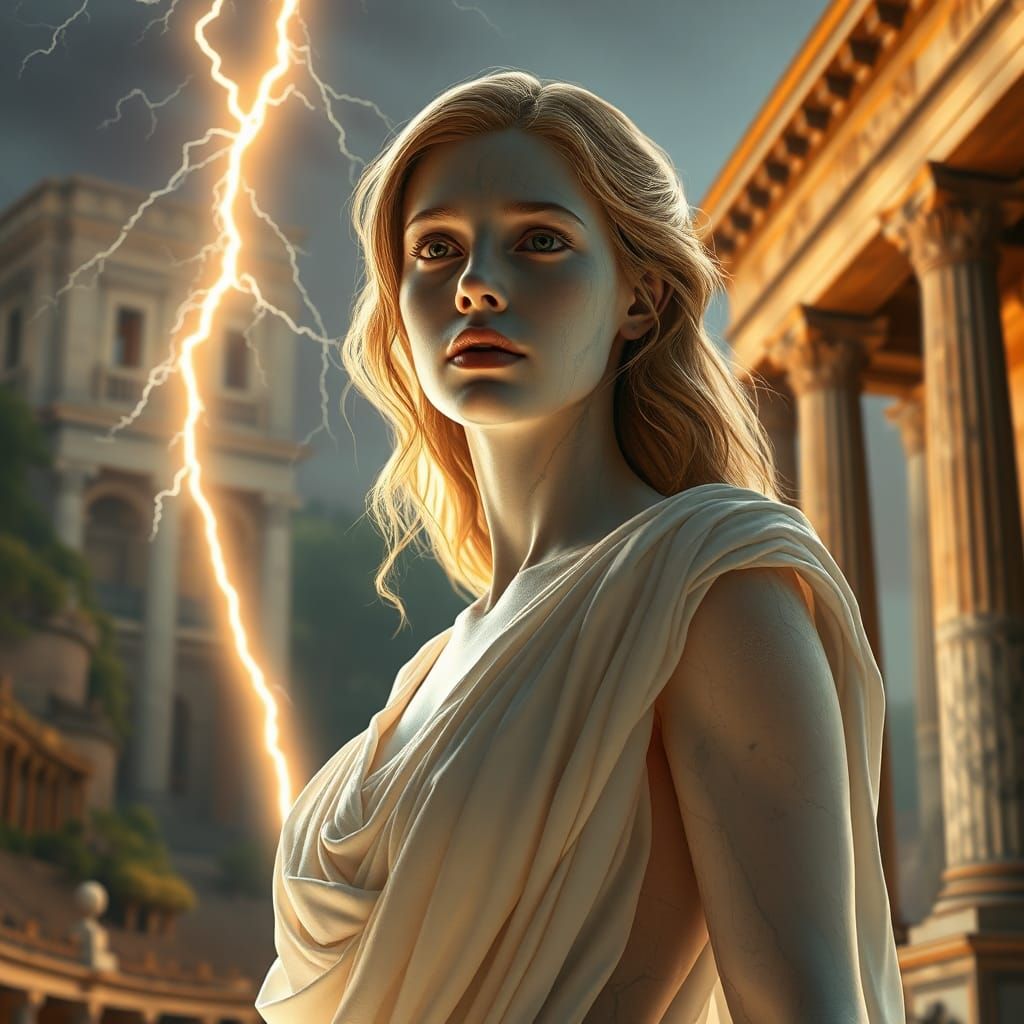 Majestic Greek Woman Petrified by Lightning