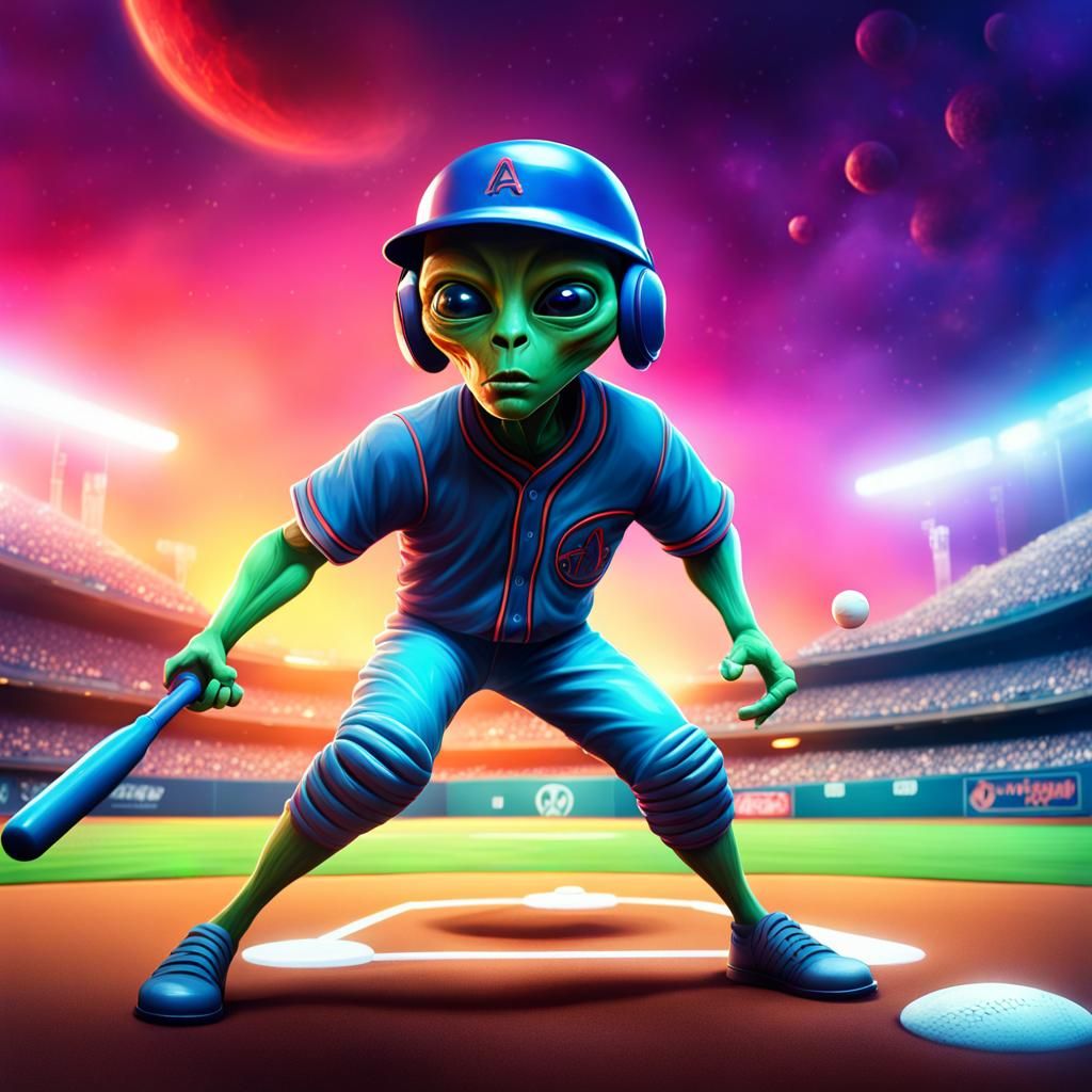 Alien Baseball Player Hits Home Run on Alien Planet