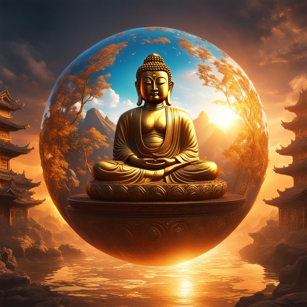 Buddha in Sphere With Sun, Fantasy Concept Art