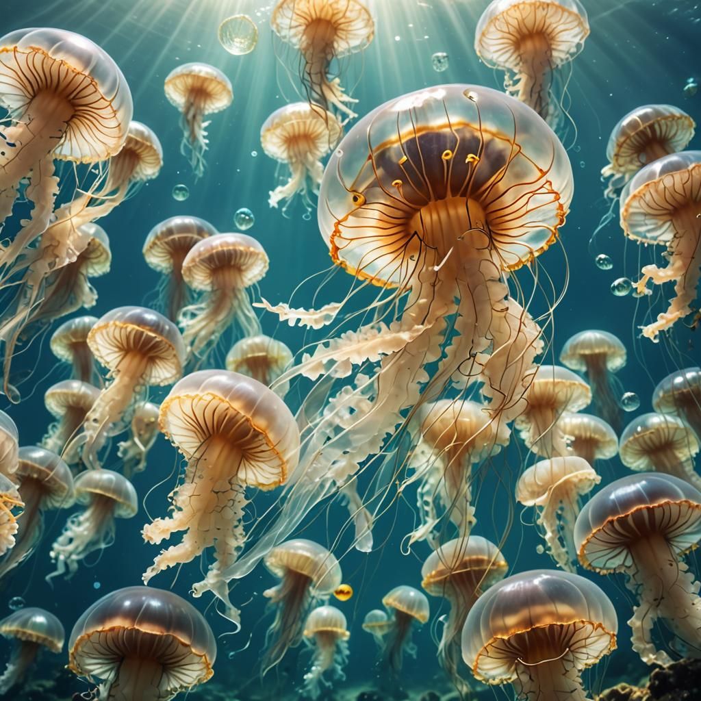 Jellyfish in Sunlit Underwater Scene