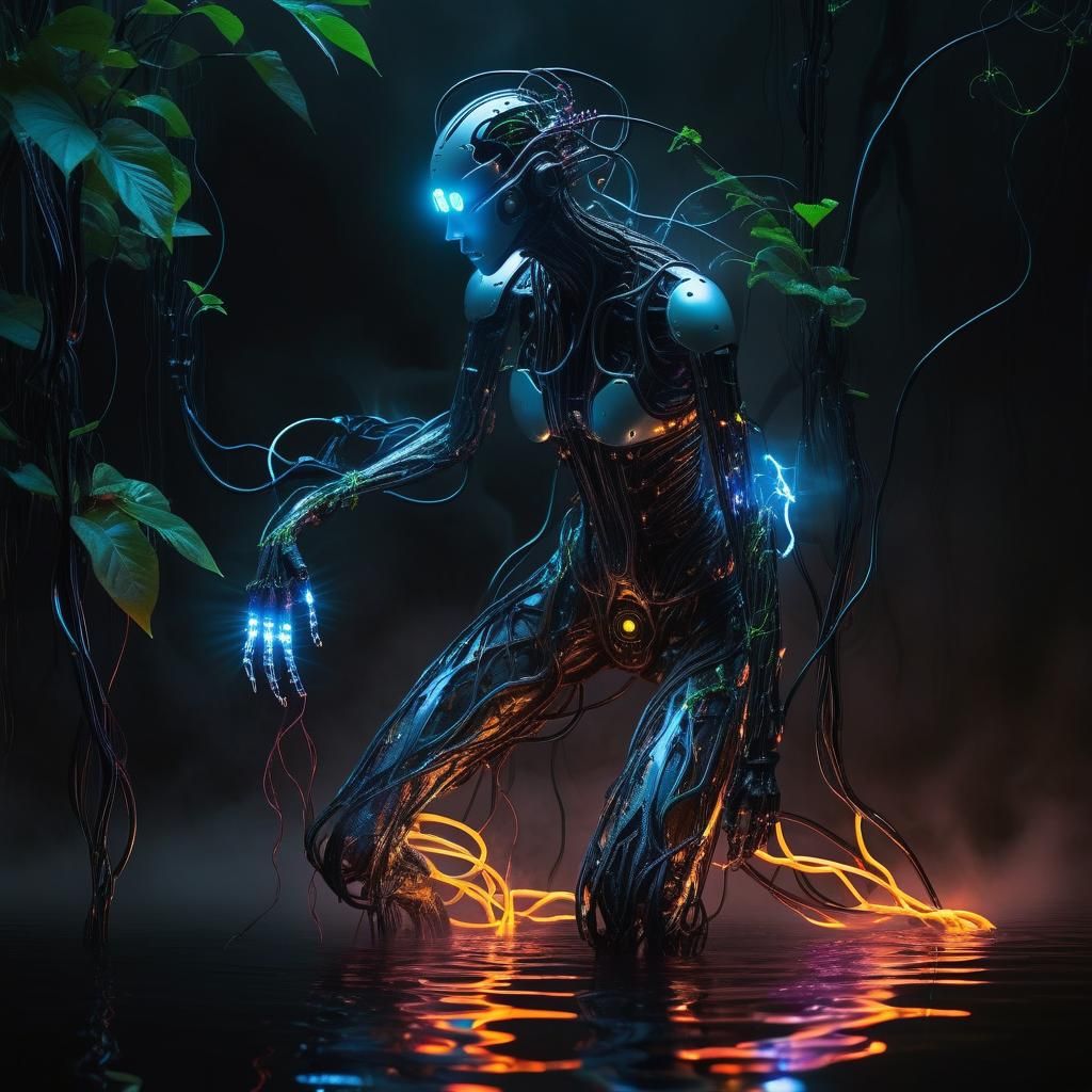 Cyberpunk Elemental Creature in Neon Cityscape