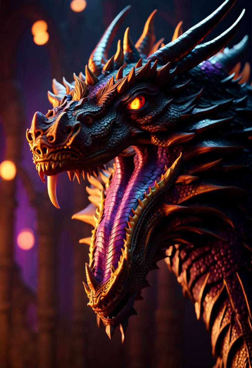 Detailed Dragon Portrait in Dark Fantasy Environment