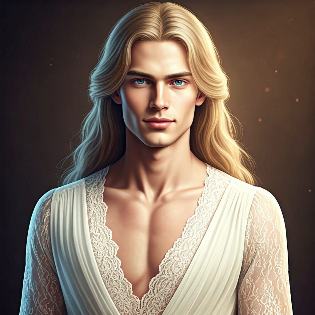 Elegant Young Man Enchants in Whimsical Lace Gown