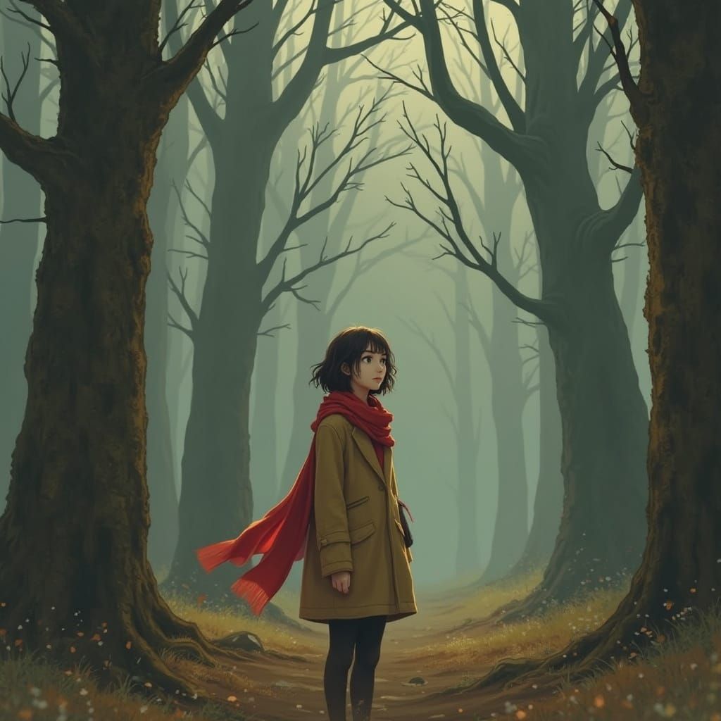 Young Woman in Enchanted Forest Landscape