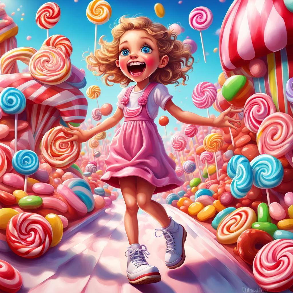 Girl Enters Candy Land in Hyperrealistic Digital Art