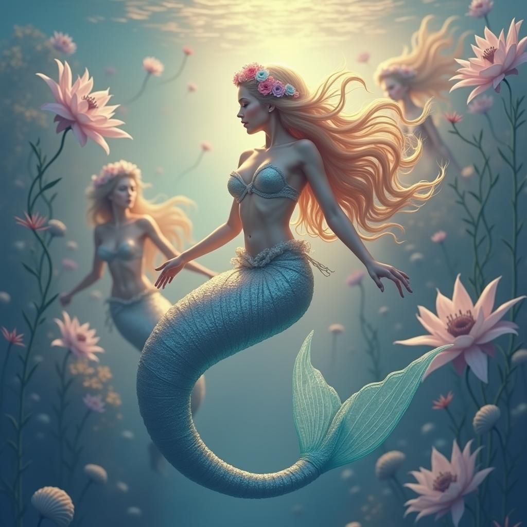 Serene Mermaids in Underwater Dreamscape