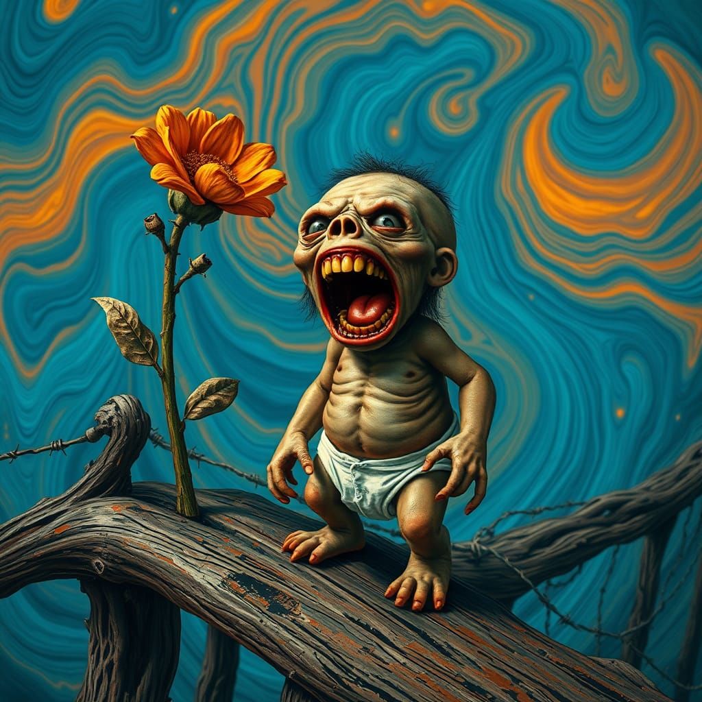 Screaming Baby Monster on Fractal Bridge