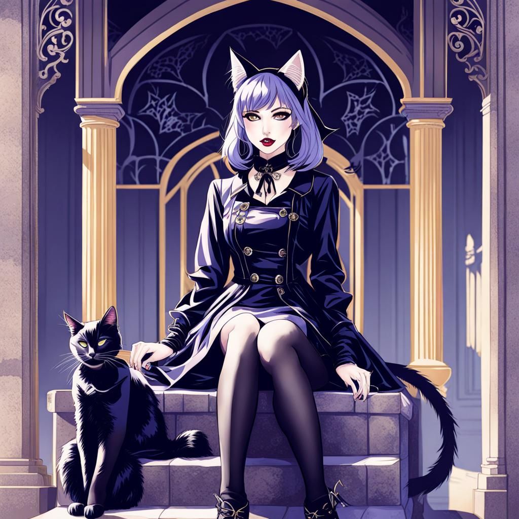 Gothic Catgirl Pinup in Neko Style