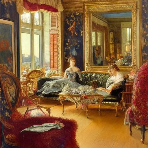 Woman Lounging in Lavish Boudoir as Realist Painting