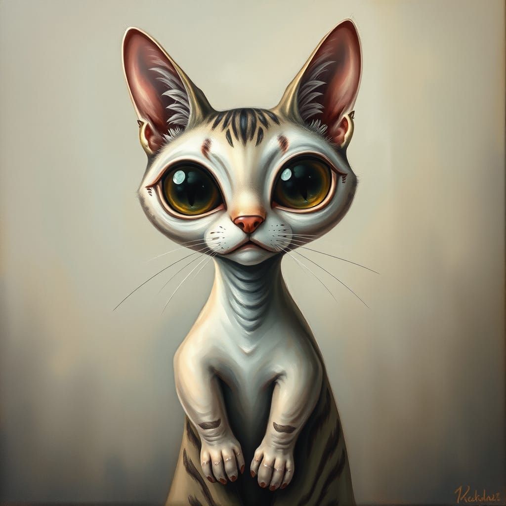 Surreal Whimsical Cat in Dreamlike Landscape