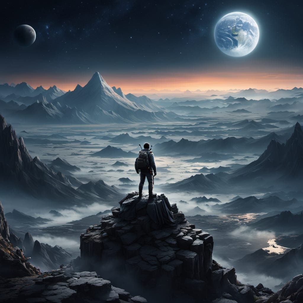 Adventurer on Flat Earth Gazing at Moon