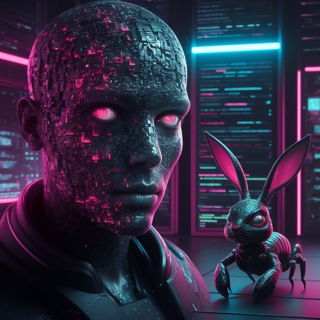 Cyberpunk Fractal Avatar Disintegrates in Glitch Matrix
