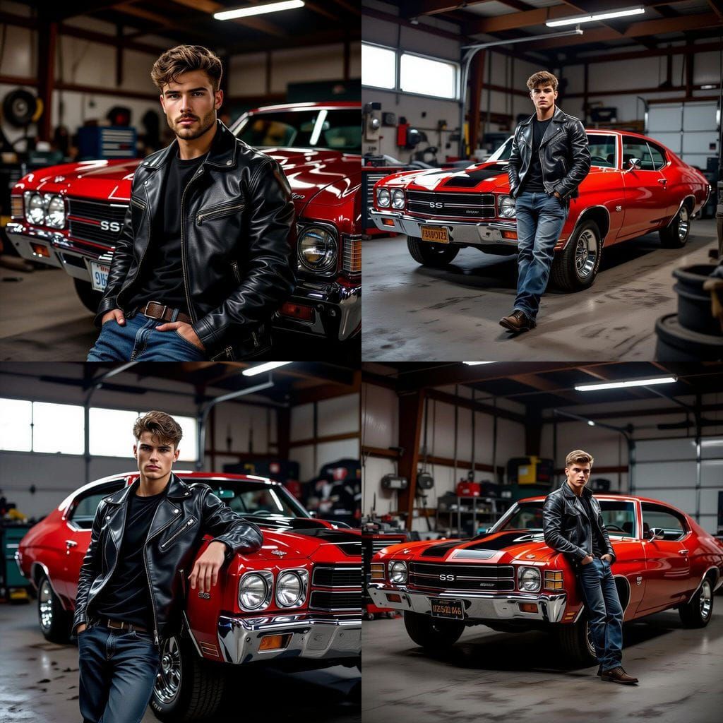 Hyperrealistic Portrait of a Man with a 1972 Chevelle SS