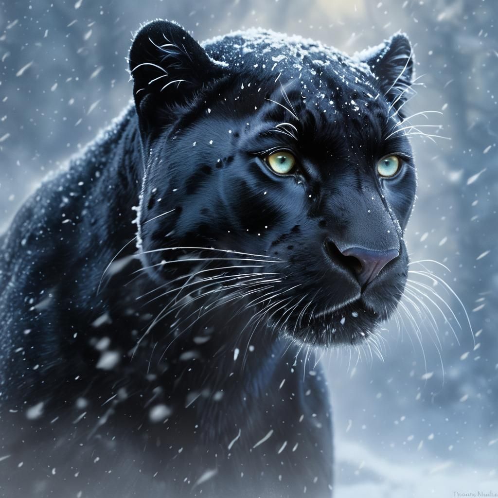Glowing Black Panther in Winter Wonderland