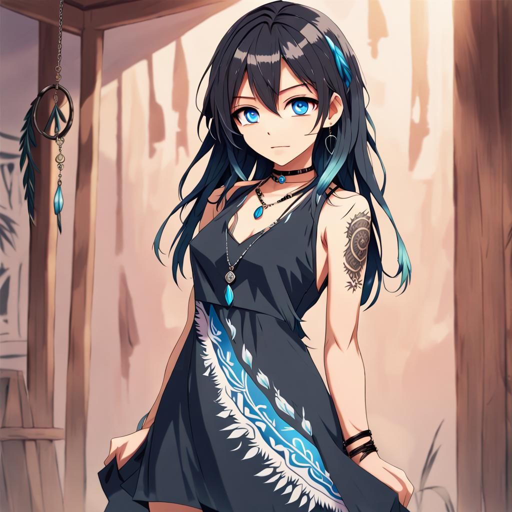 Anime Style Native American Woman with Tattoos