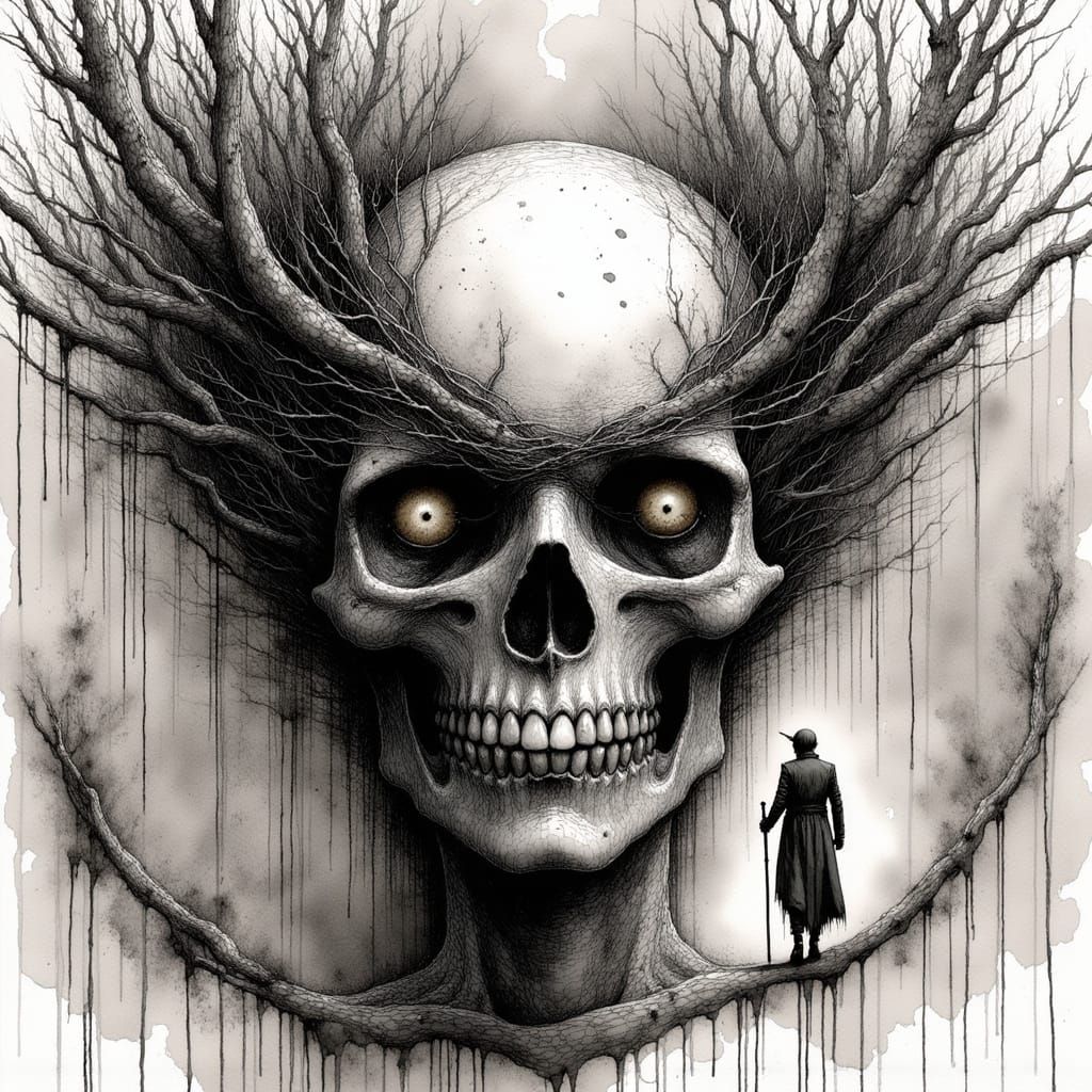 Gothic Dark Fantasy Portrait in Ink Crosshatching