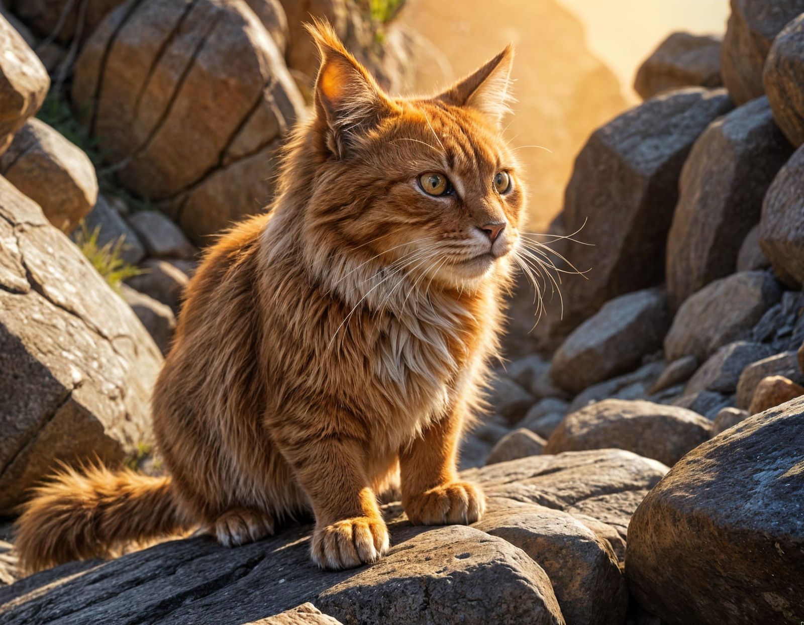 Orange Tabby Cat Climbing Rocky Slope