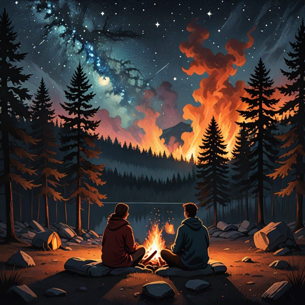 Couple's Intimate Autumn Night Under Starry Sky