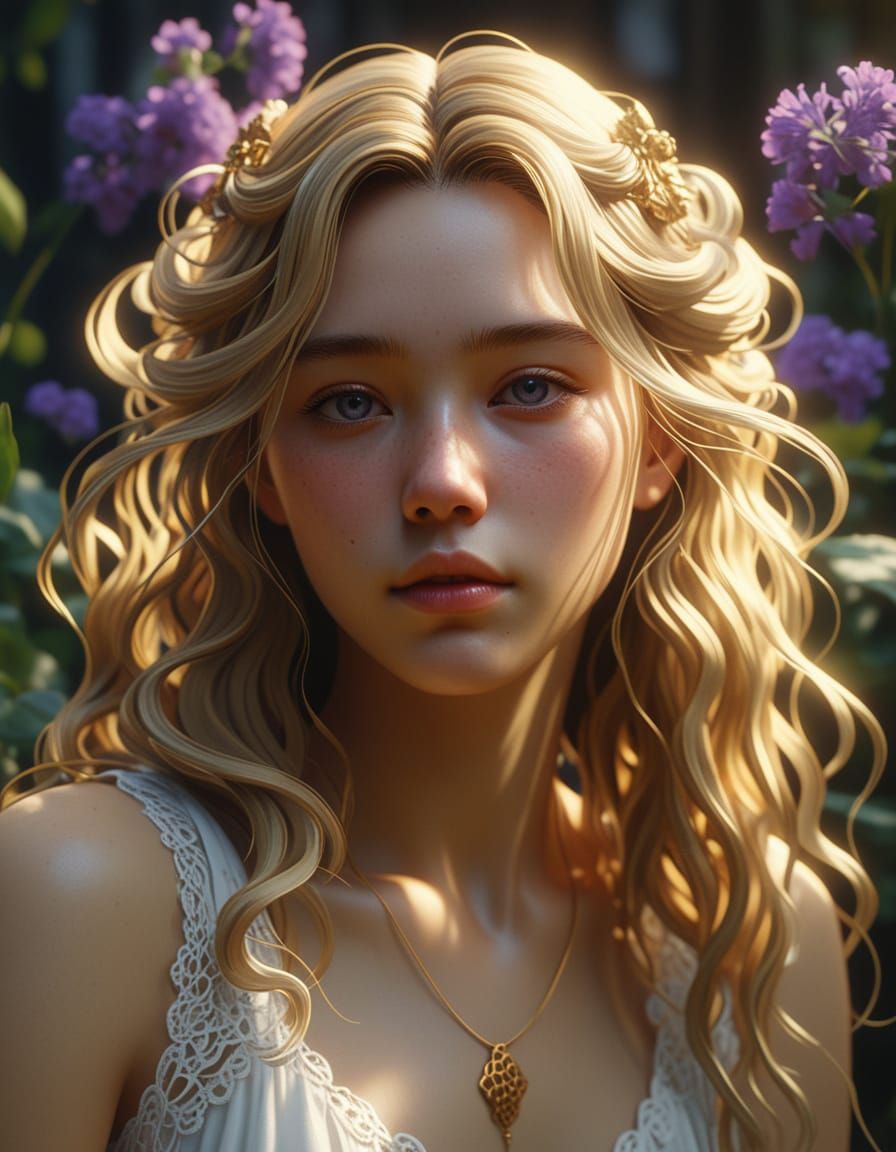 Realistic Charcoal Portrait: Woman in Sunlit Garden