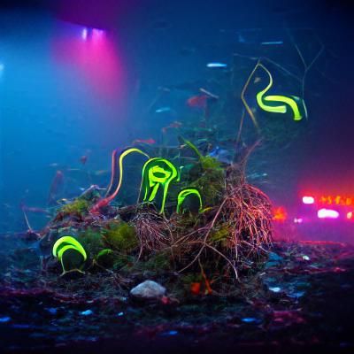 Neon Bioluminescent Underwater Ecosystem