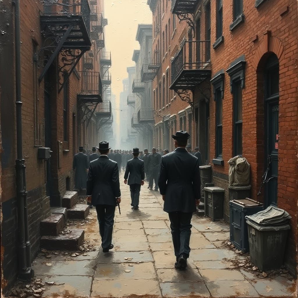 1920s Harlem Alleyway Depicting Poverty in Ashcan School Sty...