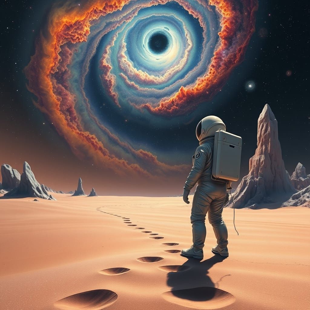 Astronaut Gazing at Nebula in Cosmic Surrealism Style
