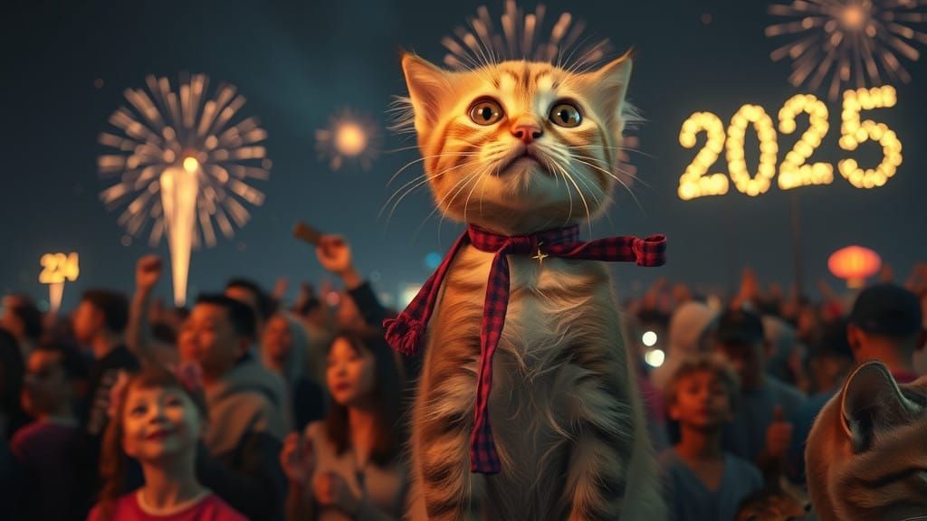 Happy Cats Welcome 2025 in Fiery Style